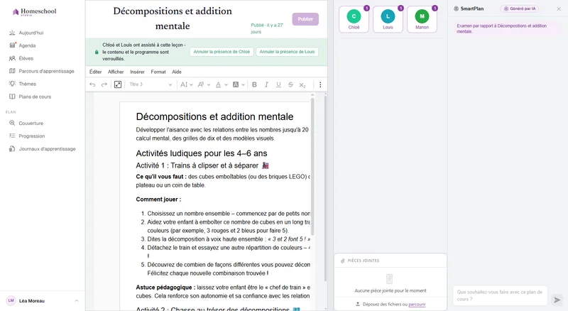 L'éditeur de document du plan de cours : un cours richement mis en forme avec des titres, une image, une liste à cocher et un tableau, rédigé sur une véritable surface de document.