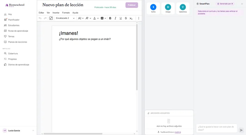 Un plan de lecciones casi vacío en el editor – el punto de partida antes de que SmartPlan redacte el contenido por ti.