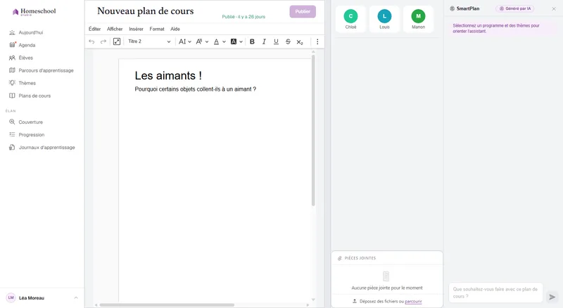 Un plan de cours presque vide dans l'éditeur – le point de départ avant que SmartPlan ne rédige le contenu pour vous.