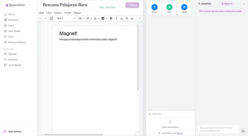 Rencana pelajaran yang hampir kosong di editor – titik awal sebelum SmartPlan menyusun konten untuk Anda.