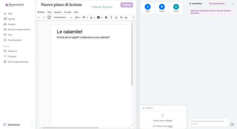 Un piano di lezione quasi vuoto nell'editor – il punto di partenza prima che SmartPlan prepari i contenuti per te.