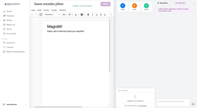 Gandrīz tukšs stundu plāns redaktorā – sākumpunkts, pirms SmartPlan tavā vietā sagatavo saturu.