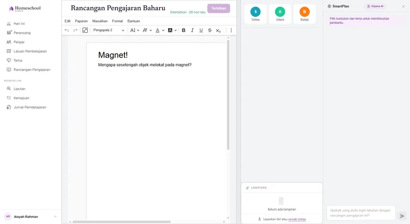 Rancangan pengajaran yang hampir kosong dalam editor – titik permulaan sebelum SmartPlan merangka kandungan untuk anda.