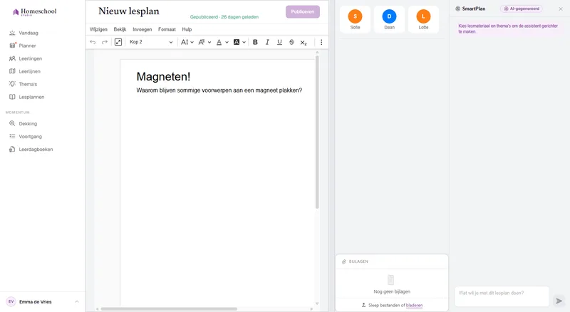 Een bijna leeg lesplan in de editor – het startpunt voordat SmartPlan inhoud voor je opstelt.