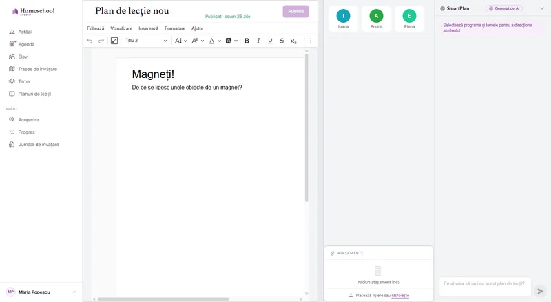 Un plan de lecție aproape gol în editor – punctul de plecare înainte ca SmartPlan să pregătească conținut pentru tine.
