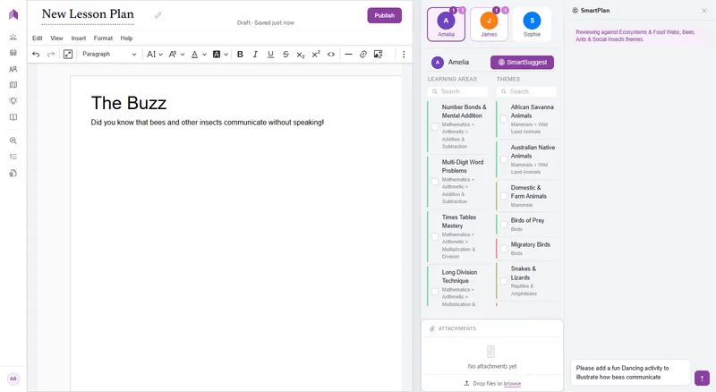 A near-empty lesson plan in the editor – the starting point before SmartPlan drafts content for you.